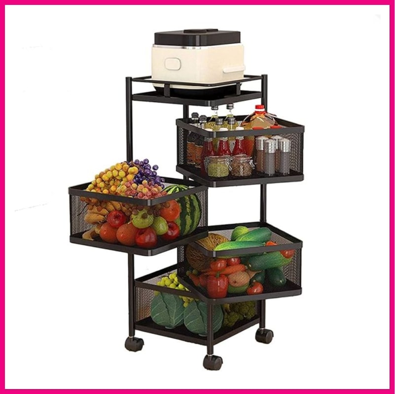 4 Layer 360 Degree Rotating Vegetable Shelf Kitchen Storage Rack. (Square Shape)